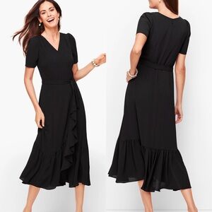 Talbots Cascade Fake Wrap Belted Dress Black Sz 2P Runs bigger